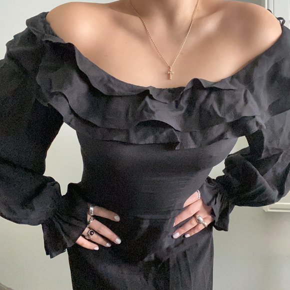 SOLD & Other Stories Ruffle Off Shoulder Midi Mermaid Dress - Picture 2 of 8